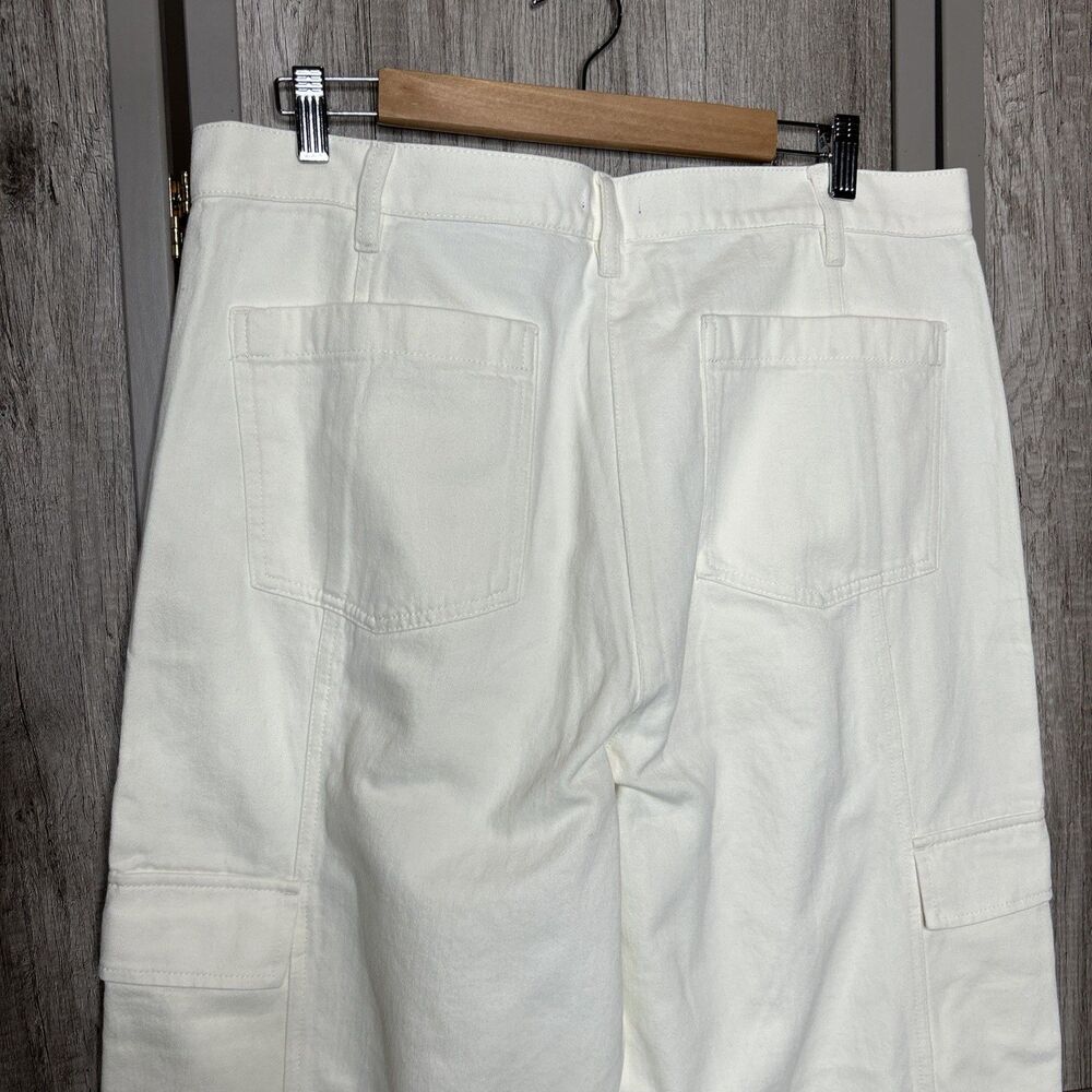 Eileen Fisher Cargo Pants Size L Organic Cotton Crepe Wide Leg Ivory Cream - Picture 5 of 7